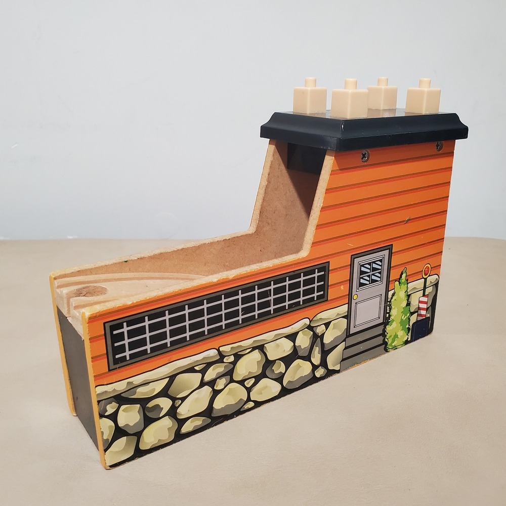 Wooden Railway Tunnel Bridge Orange Siding Stone Graphics Building Block Top